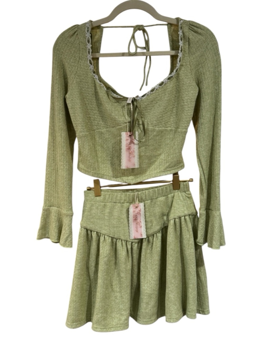🧚(SET OF 2) Lait Collection cropped top and skirt set- adorable spring‎ green